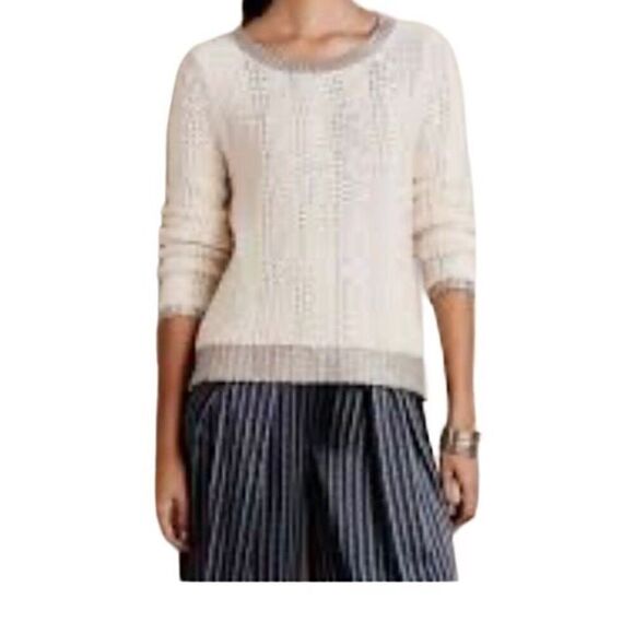 Anthropologie Moth Cream Silver Knit wool blend Sweater size S - Picture 3 of 13